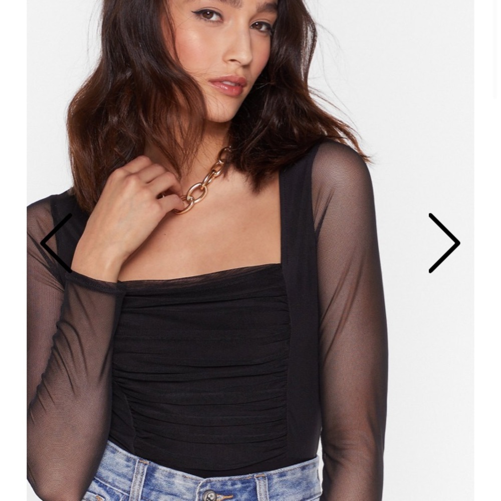 Nasty Gal Mesh Sleeve High Leg Body suit